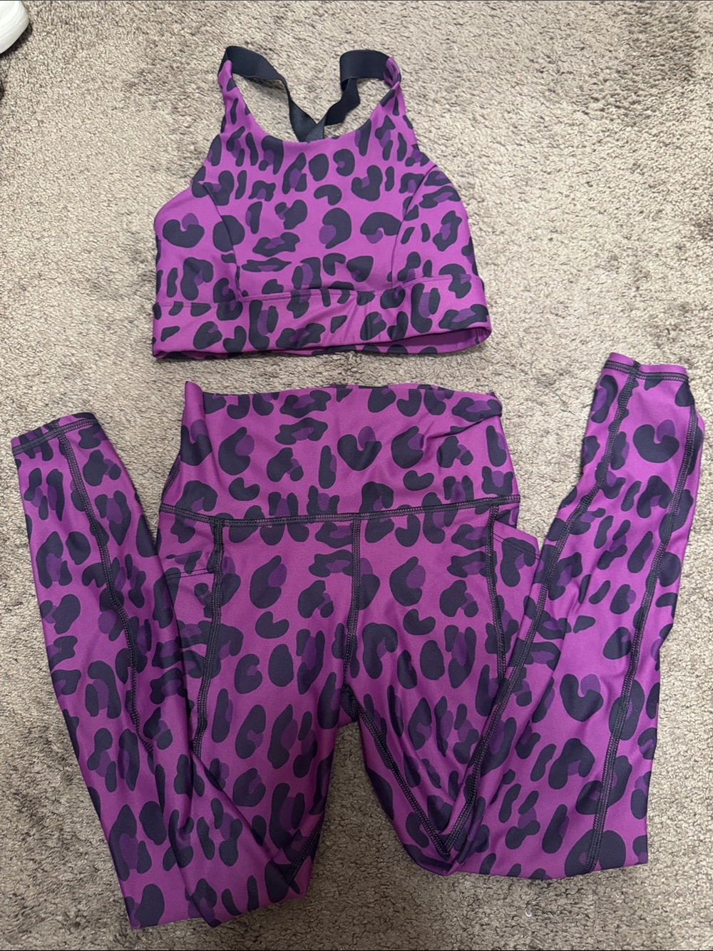 Purple Leopard Print High-Waist Leggings & Sports Bra Set